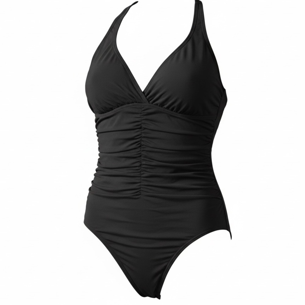 Carmen Marc Valvo one piece ruched swimsuit black